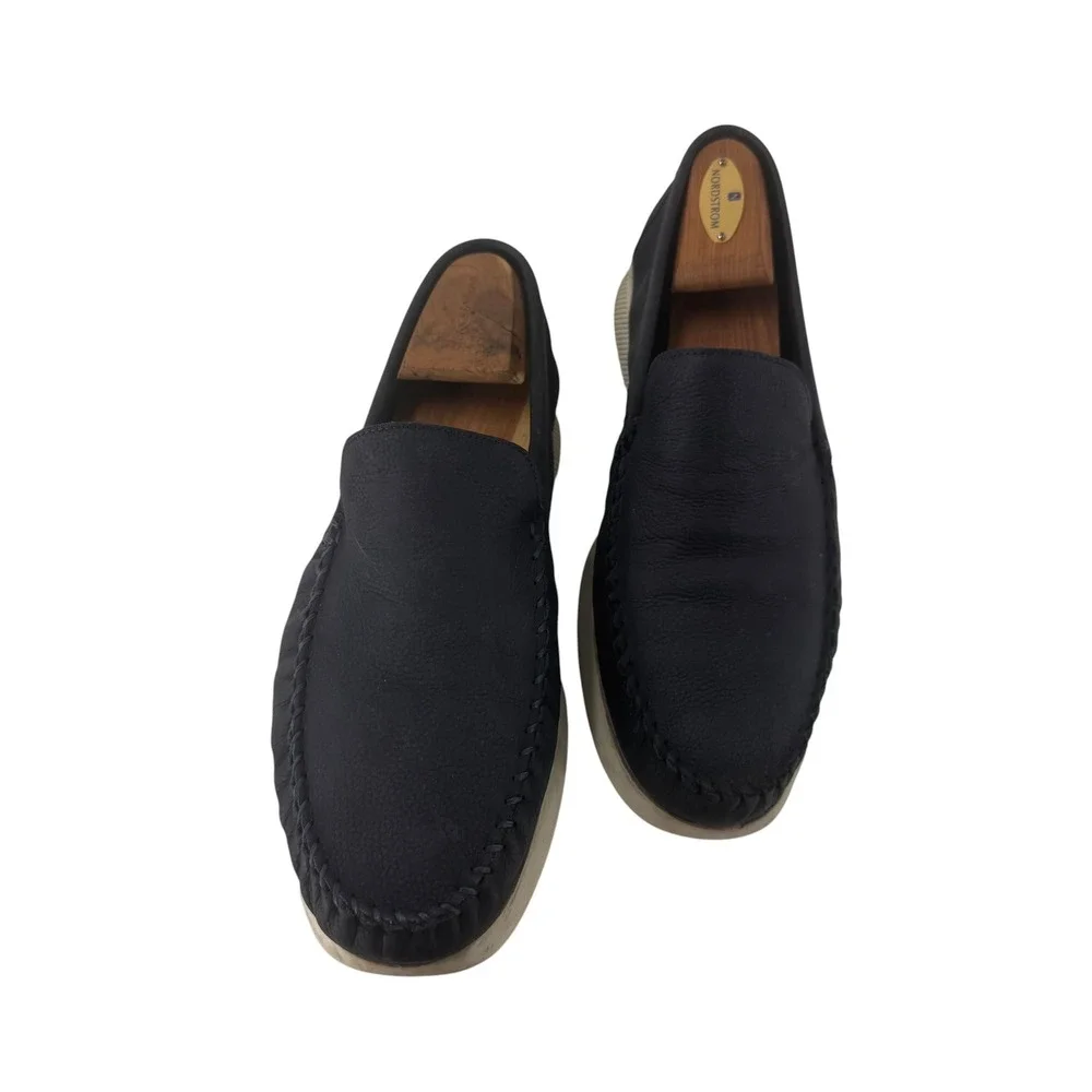 Hoddi MDV001 Mens Navy Pebbled Leather Slip On Driving Loafers Shoes Size 10